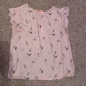 LOFT pale pink ruffle sleeveless blouse size L